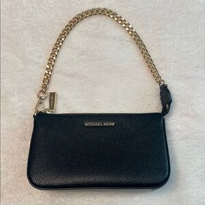 Michael Kors Black Wristlet with Gold Chain